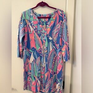Colorful Leaf Print Tunic Dress